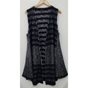 Ethyl Brand Blue & White Asymmetrical Open Front Sweater Vest SZ XL